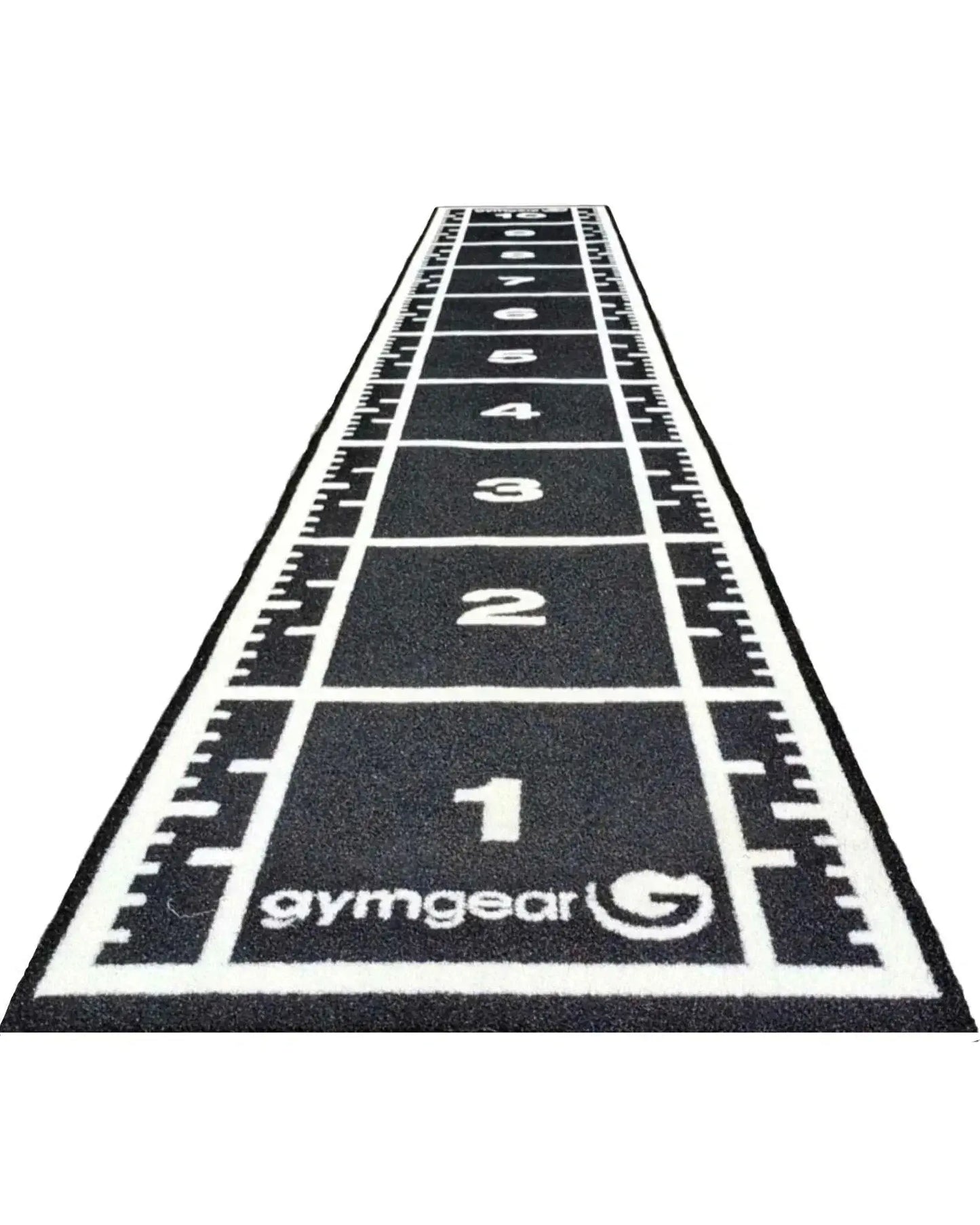 Green 10m x 1.5m Gym Gear sprint track with full line markings, ideal for athletic training and running drills.