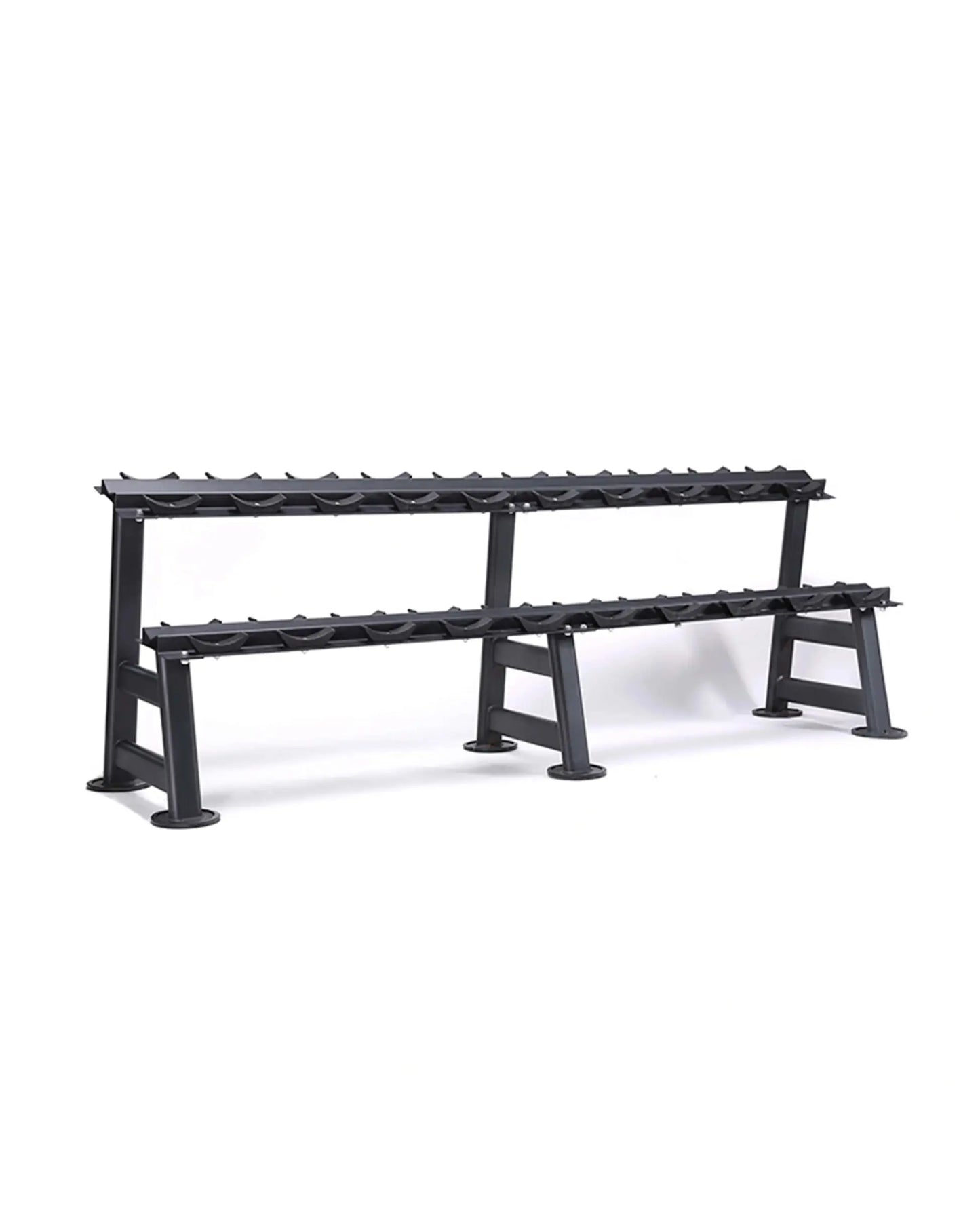 Gym Gear 10-pair 2-tier dumbbell storage rack with sturdy metal frame for organizing gym equipment.