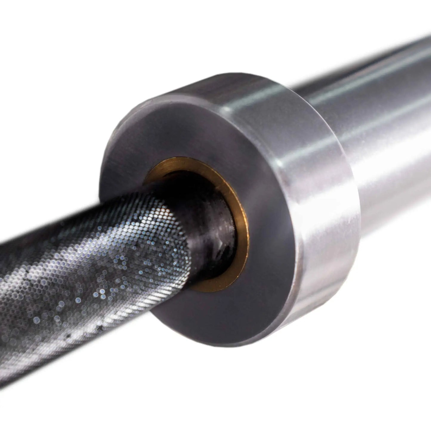 Black 7ft Gym Gear Olympic barbell with chrome accents, designed for weightlifting and strength training.