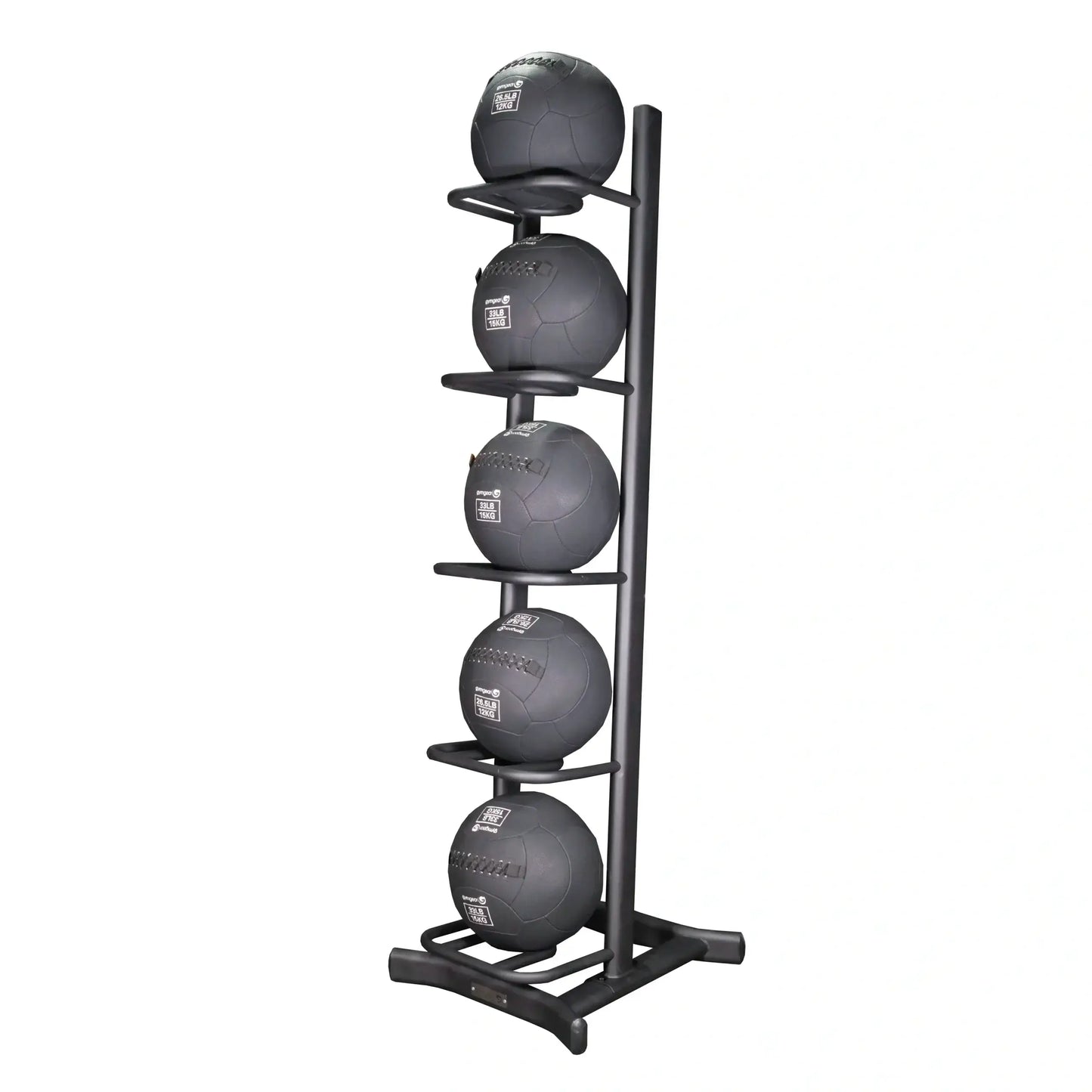 Gym Gear wall ball storage rack holding five fitness balls, mounted on a wall for organized gym or home workout space.