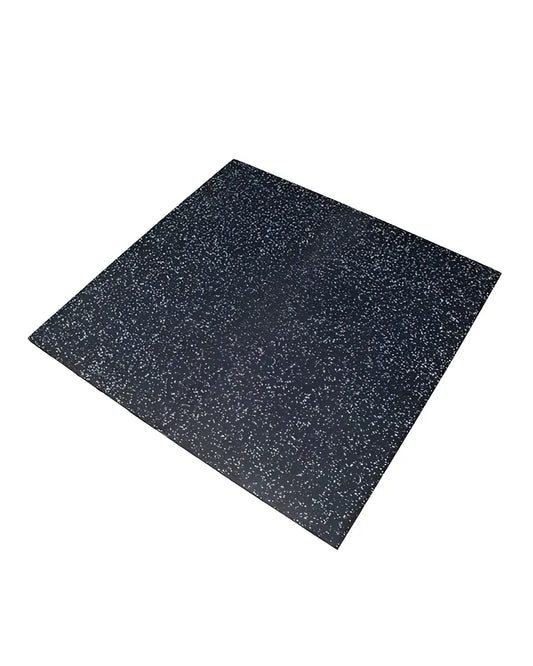 Black 15mm EPDM rubber flooring tile with grey fleck, 1m by 1m, ideal for gym or sports flooring from Gym Gear.