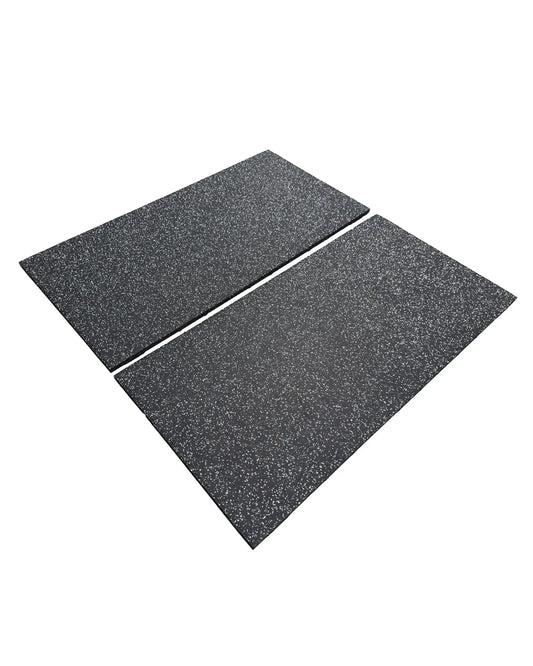 Black rubber flooring tile from Gym Gear, 20mm thick, with grey fleck pattern, suitable for gym or workout areas.