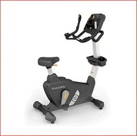 Encore upright bike in black and silver with a digital display screen for indoor cardiovascular exercise