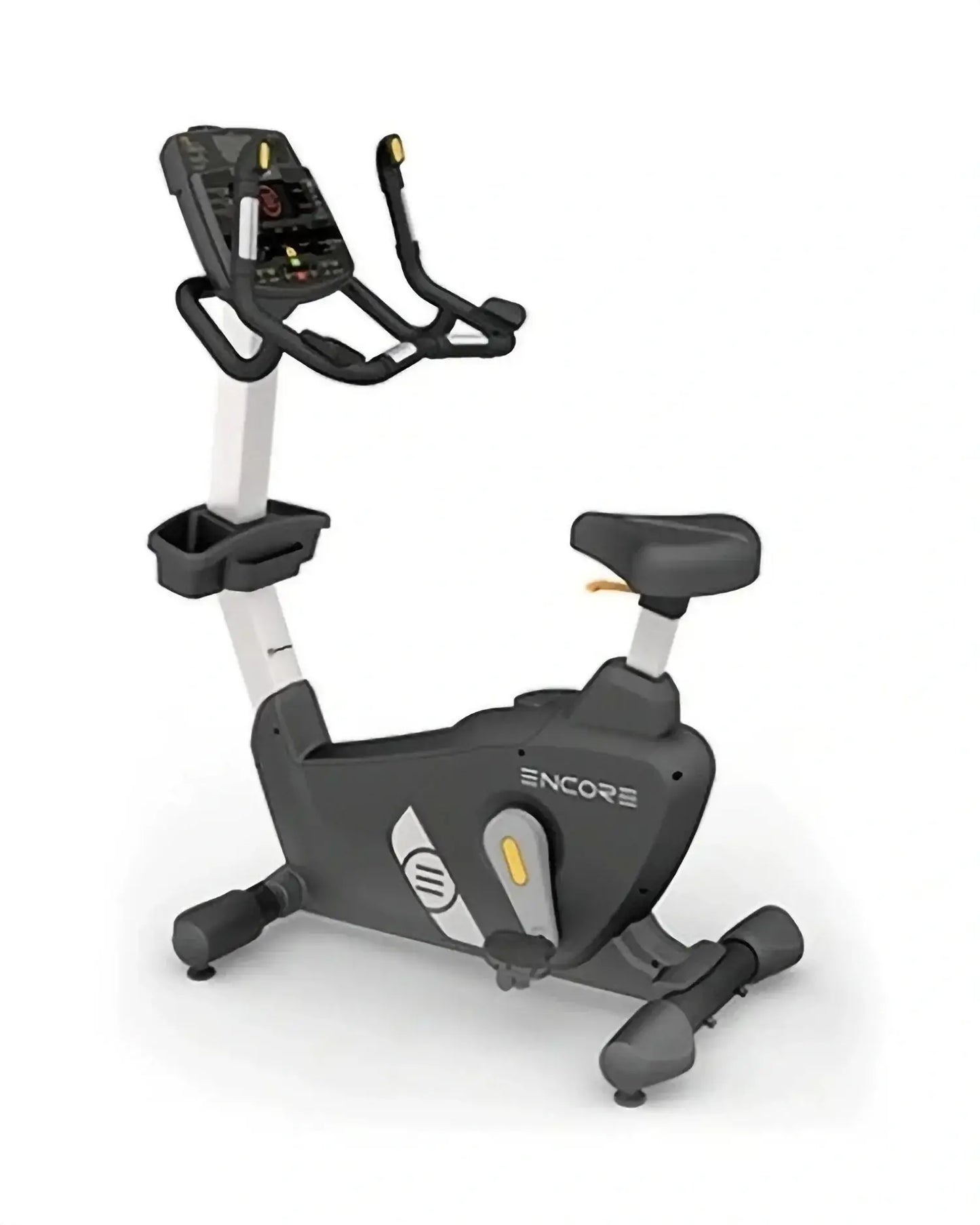 Impulse Health Tech Encore Upright Exercise Bike with adjustable seat and handlebars, digital display, and sturdy frame.