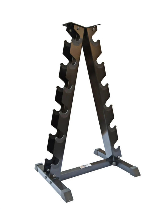 Gym Gear A Frame Hex Dumbbell Rack for gym storage, featuring a sturdy metal frame and organized space for dumbbells.