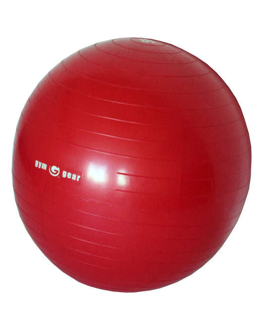 Red Gym Gear gym ball for studio exercises, showing a large, inflatable fitness ball used for workouts and stability training.