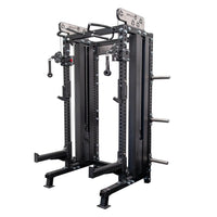 Gym Gear Elite Series DAP Half Rack Combo with pin-loaded weight system and sturdy steel construction for strength training.