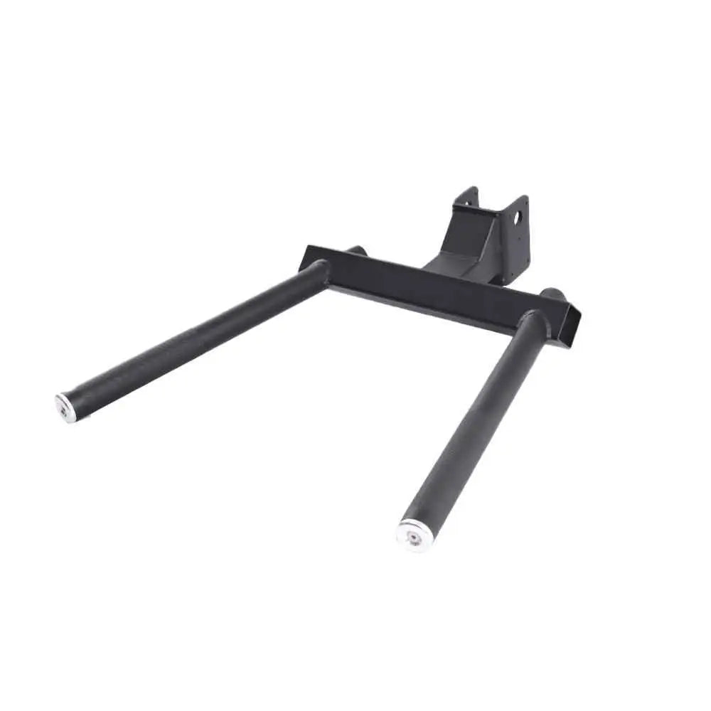 Gym Gear Elite Series DAP Half Rack Combo with pin-loaded dip arm attachment for strength training and versatile workout options.