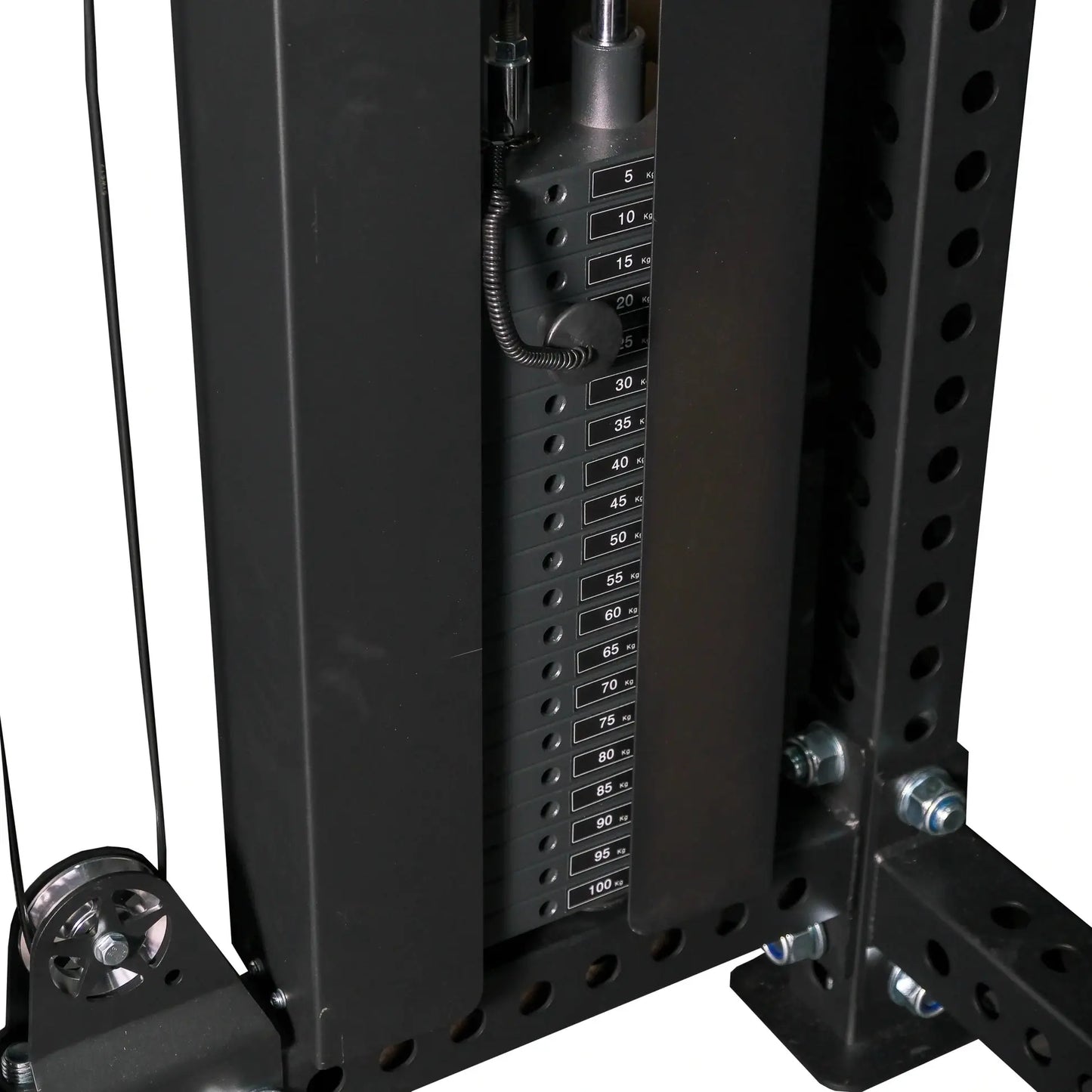 Gym Gear Elite Series DAP Half Rack Combo with pin-loaded weight system, sturdy steel construction and adjustable safety bars for weightlifting.