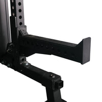 Gym Gear Elite Series DAP Half Rack Combo, pin loaded gym equipment with sturdy metal frame and adjustable safety bars for weightlifting.