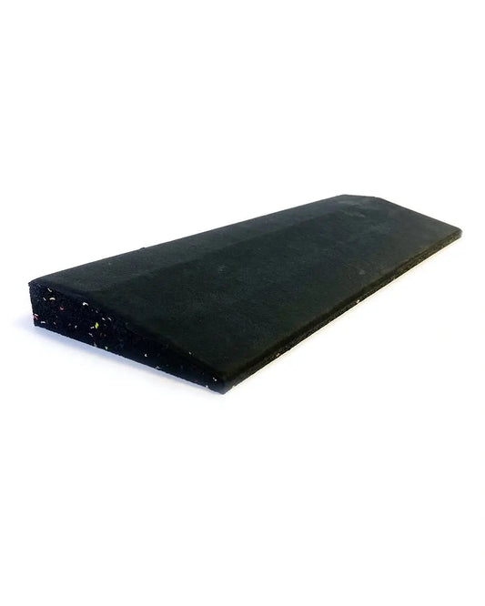 Rubber gym floor edge from Gym Gear with a ramped design, suitable for gym flooring and workout area transitions.
