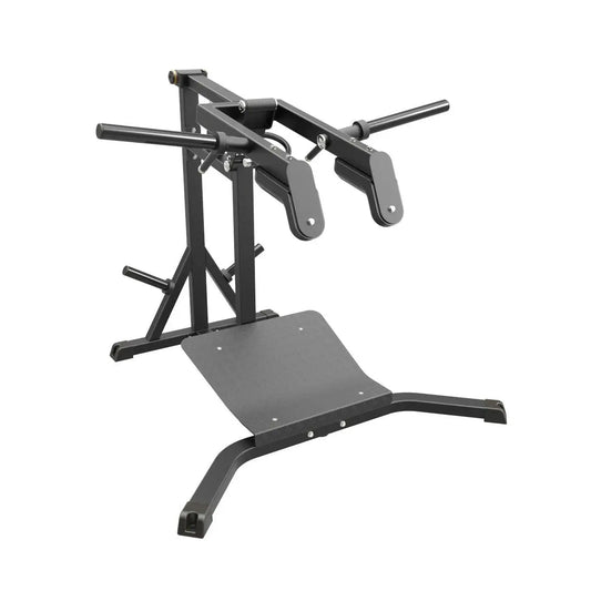 Gym Gear Pro Plate Loaded Leverage Squat and Calf Raise bench with sturdy frame and padded support for strength training exercises.