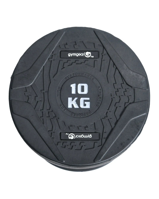 Gym Gear Pro rubber dumbbells with textured handles and colorful weight plates for strength training and fitness workouts.