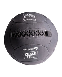 Gym Gear wall balls for fitness, 12kg, showing a durable, textured surface and adjustable straps for strength training exercises.