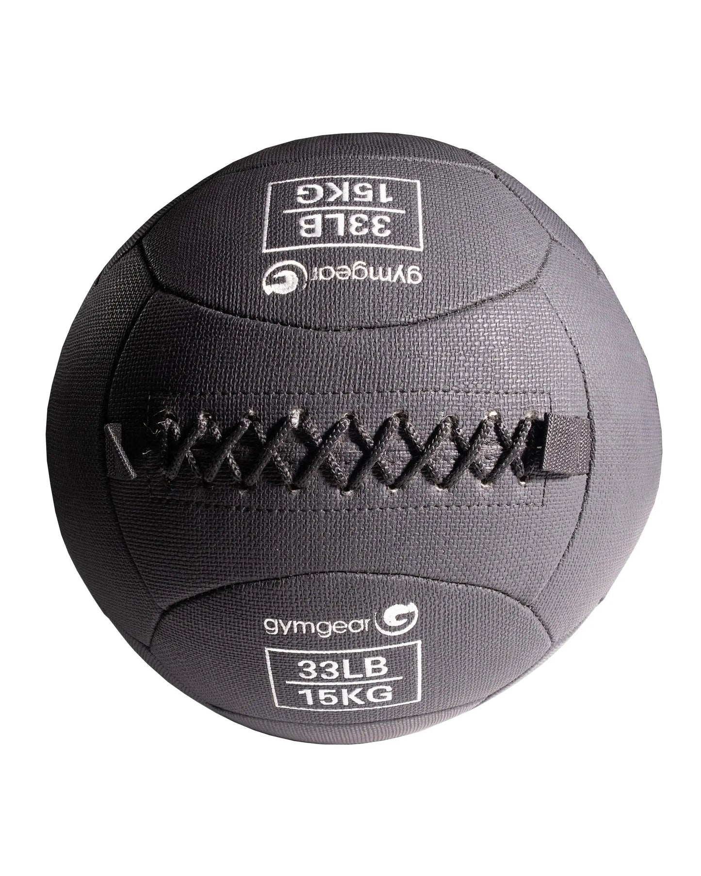 Gym Gear wall balls, 15kg, for functional fitness workouts, shown in a gym setting with textured surface and handles.