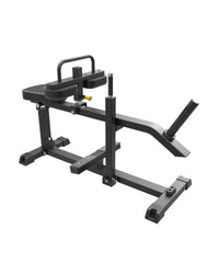 Gym Gear Pro Series plate loaded seated calf raise machine with padded seat and calf pads for targeted lower leg exercise.