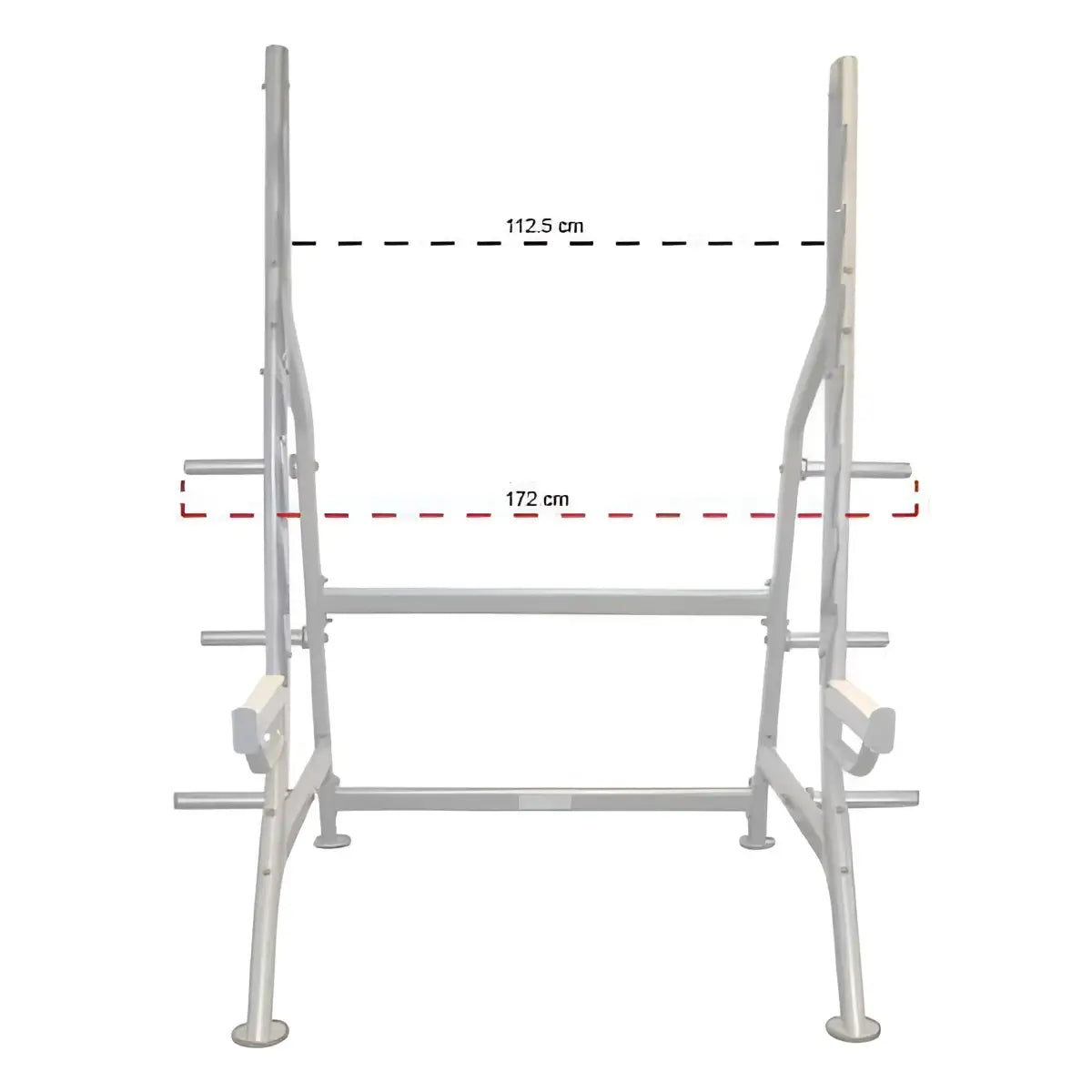 Plate loaded squat rack from Gym Gear's Pro Series, featuring sturdy construction and safety bars for weightlifting.