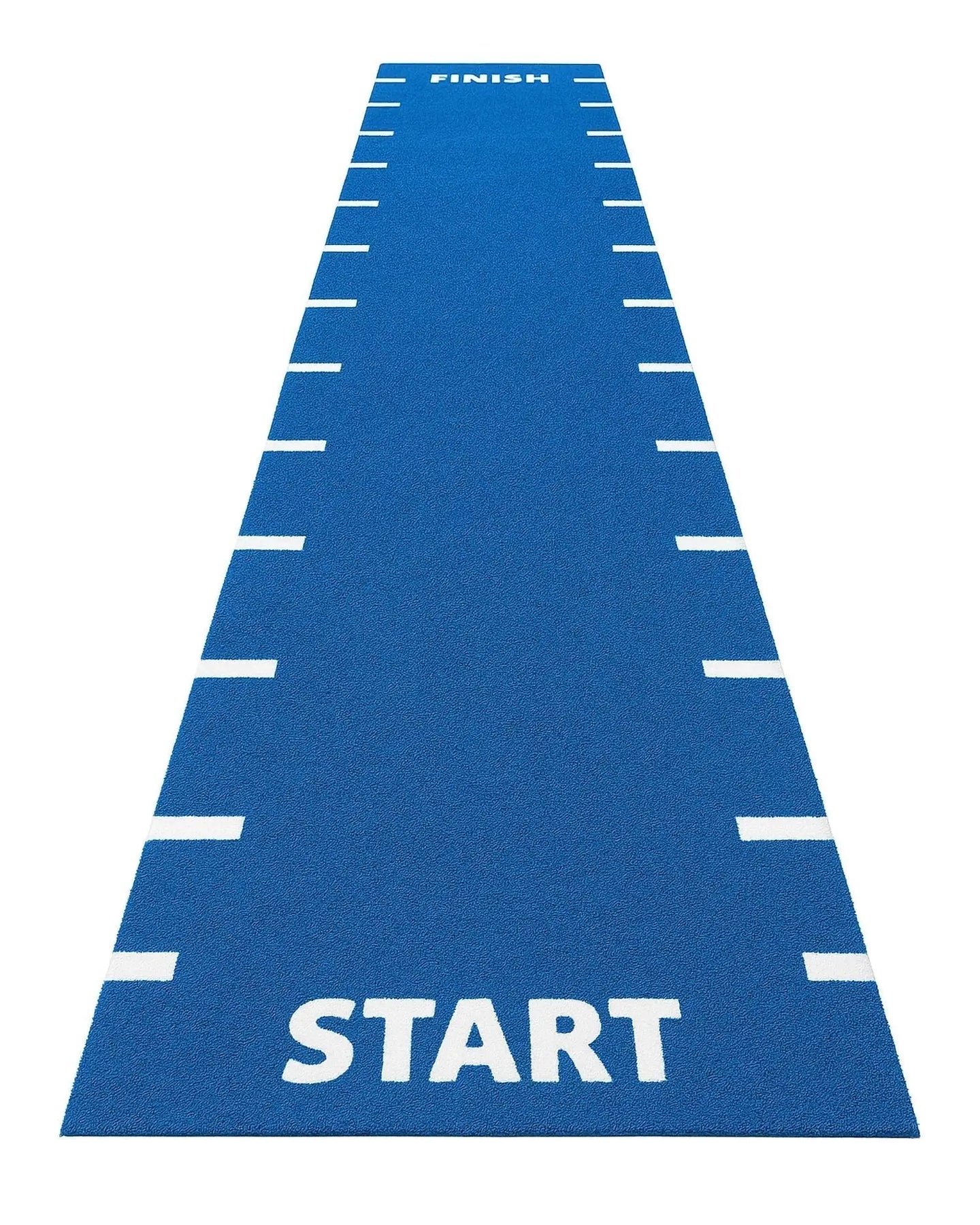 Blue Gym Gear sprint track with start, finish, and 0.5 meter line markings for athletic training and racing events.