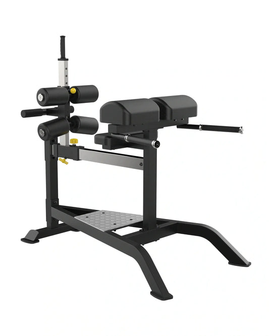 Sterling Series Glute Ham Bench by Gym Gear, a plate-loaded exercise bench for glute and hamstring workouts.